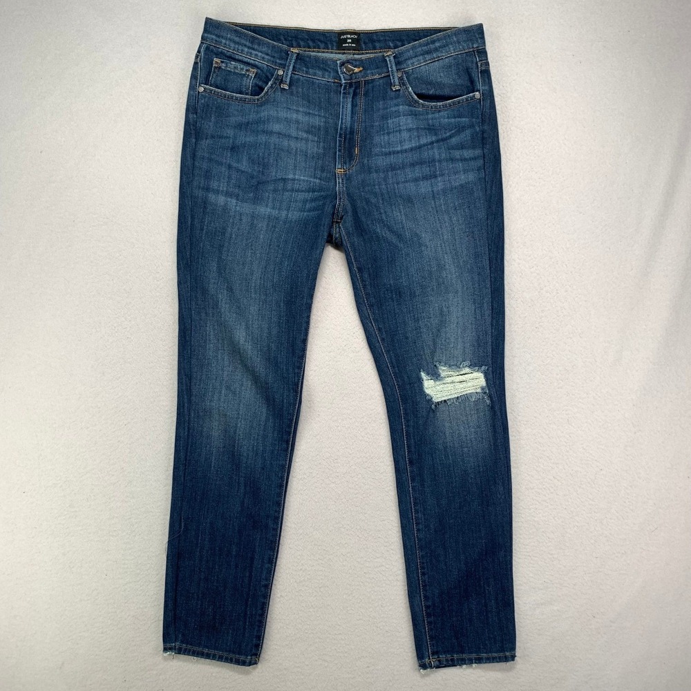 Just Black Denim Jeans Womens 28 Straight Leg High Rise Dark Wash Distressed